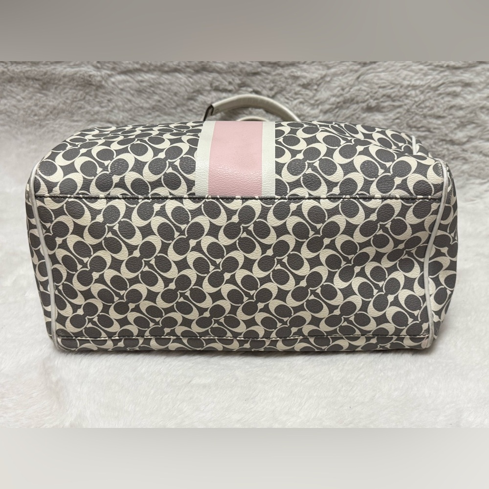 Coach Chelsea Heritage Satchel Gray & Pink Signature Stripe Tote with White Trim - Picture 7 of 13